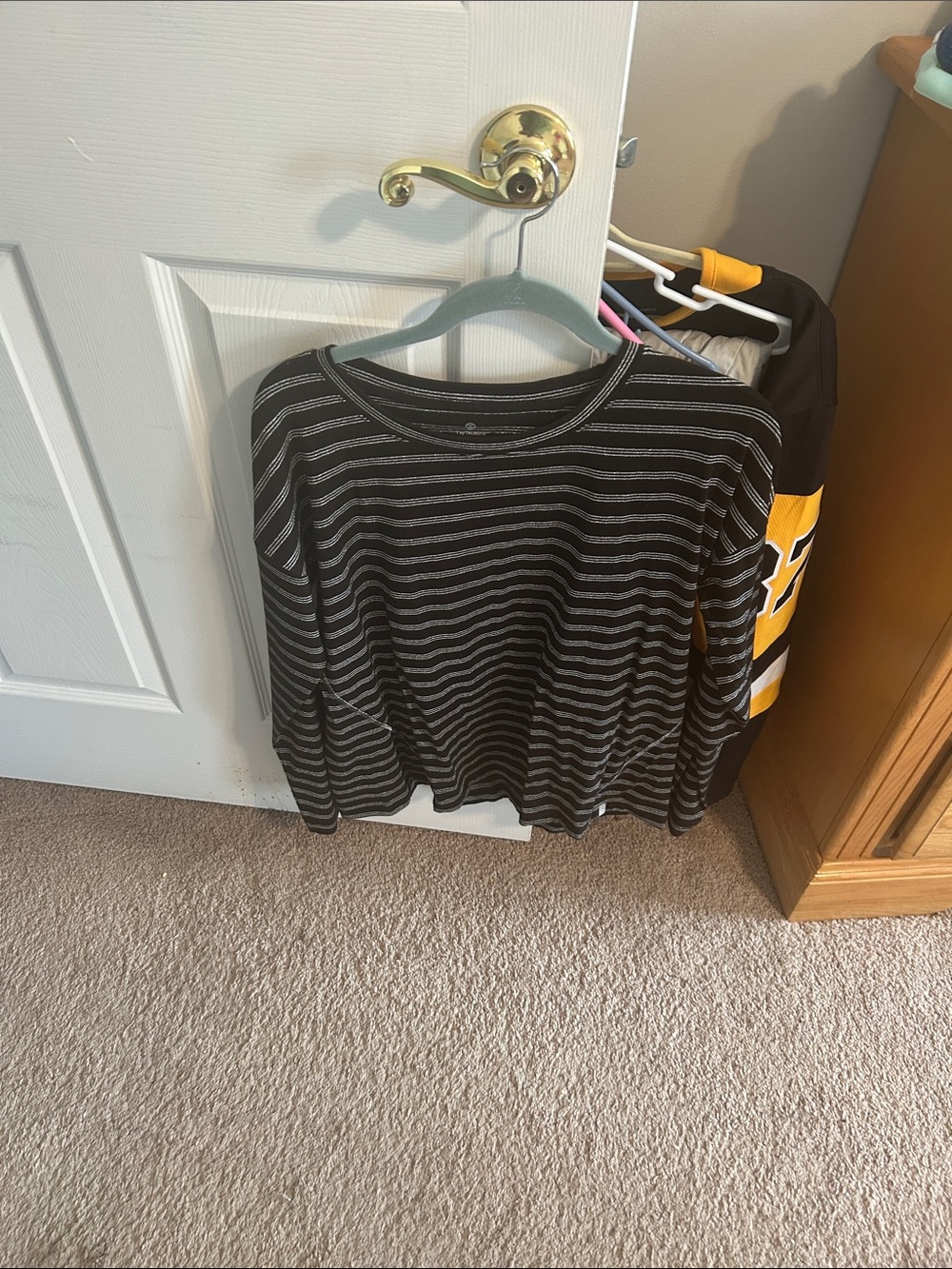 Talbots Black & Gray Striped Long Sleeve Tee - Crew Neck